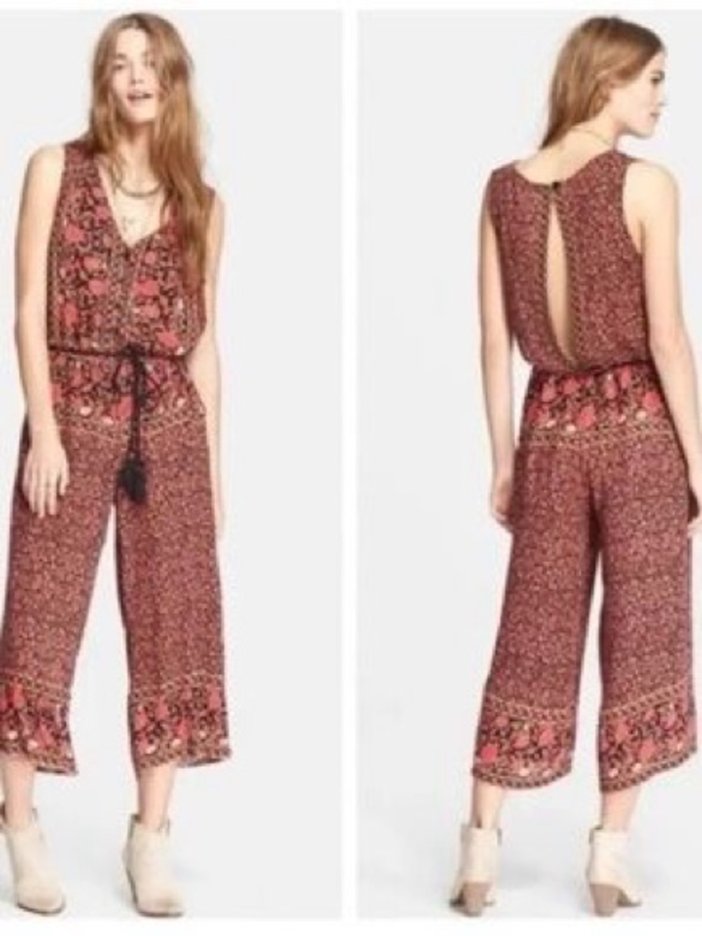 Free People Floral V-Neck Jumpsuit